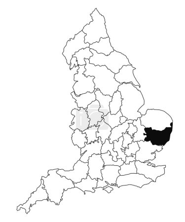 Téléchargez les photos : Carte du comté de Suffolk en Angleterre sur fond blanc. carte unique du comté surlignée par la couleur noire sur la carte administrative de l'Angleterre.. Royaume-Uni, Grande-Bretagne, Royaume-Uni - en image libre de droit