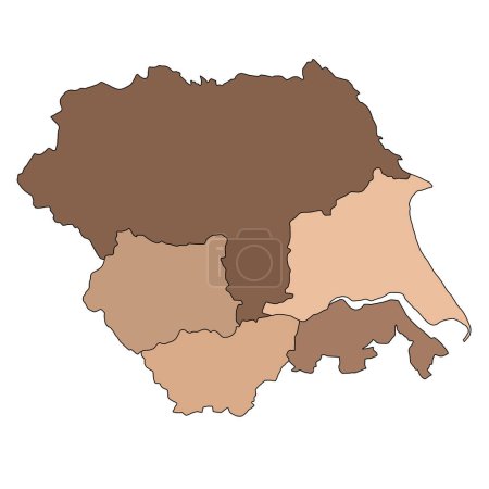 Téléchargez les photos : Carte marron du Yorkshire et du Humber est une région d'Angleterre, avec des frontières des comtés cérémoniels et des couleurs différentes. - en image libre de droit