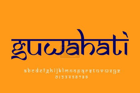 Foto de Indian City Guwahati text design. Diseño de fuente estilo indio latino, alfabeto inspirado en Devanagari, letras y números, ilustración. - Imagen libre de derechos