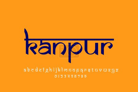 Foto de Indian City kanpur diseño de texto. Diseño de fuente estilo indio latino, alfabeto inspirado en Devanagari, letras y números, ilustración. - Imagen libre de derechos