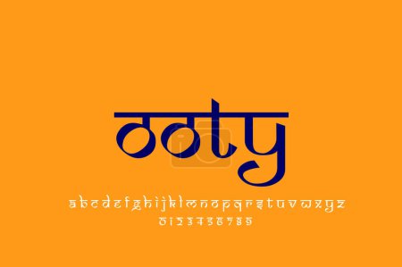 Foto de Indian City Ooty diseño de texto. Diseño de fuente estilo indio latino, alfabeto inspirado en Devanagari, letras y números, ilustración. - Imagen libre de derechos