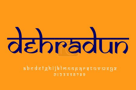 Téléchargez les photos : Indian City dehradun text design. Design de police style indien, alphabet inspiré de Devanagari, lettres et chiffres, illustration. - en image libre de droit