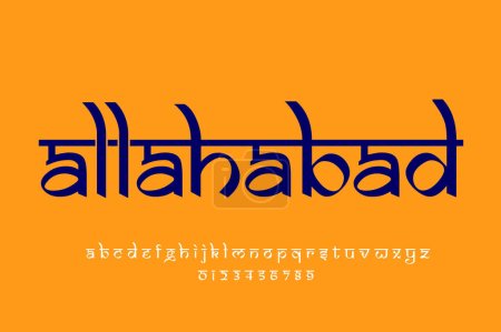 Téléchargez les photos : Indian City allahabad conception de texte. Design de police style indien, alphabet inspiré de Devanagari, lettres et chiffres, illustration. - en image libre de droit
