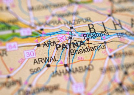 Patna auf einer Landkarte von Indien mit Unschärfeeffekt.