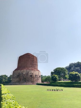 Photo for Dhamekh Stupa in Panchaytan temple ruins, Sarnath, Varanasi, India landmarks history is buddhist trave - Royalty Free Image