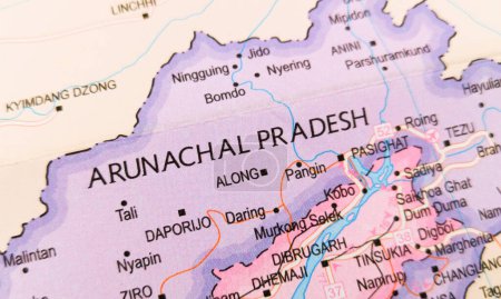 Photo for Arunachal Pradesh on a colorful map of India. Colorful India map.  close up sho - Royalty Free Image