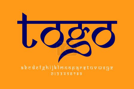 country Togo text design. Indian style Latin font design, Devanagari inspired alphabet, letters and numbers, illustration.