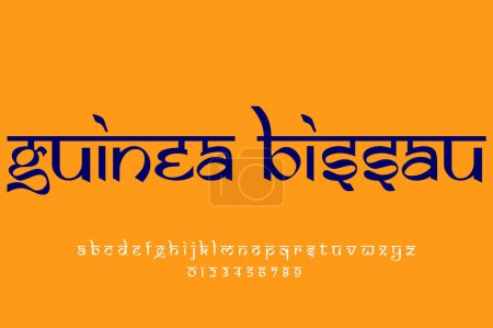 Land Guinea Bissau Textgestaltung. Lateinisches Schriftdesign im indischen Stil, von Devanagari inspiriertes Alphabet, Buchstaben und Zahlen, Illustration.