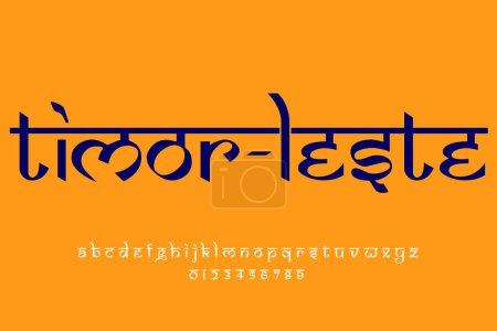 country Timor leste name text design. Indian style Latin font design, Devanagari inspired alphabet, letters and numbers, illustration.