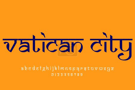 European country Vatican City name text design. Indian style Latin font design, Devanagari inspired alphabet, letters and numbers, illustration.