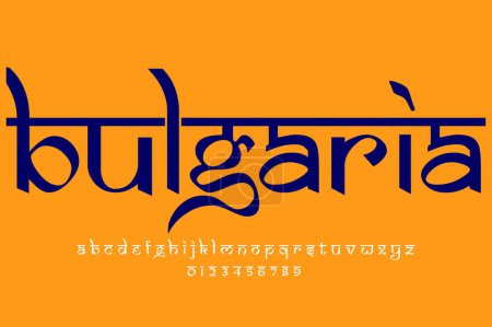 Pays européen Bulgarie nom texte design. Design de police style indien, alphabet inspiré de Devanagari, lettres et chiffres, illustration.