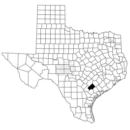 Map of Dewitt County in Texas state on white background. single County map highlighted by black colour on Texas map. UNITED STATES, US