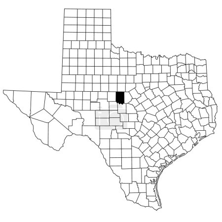 Carte du comté de Coleman dans l'État du Texas sur fond blanc. Carte unique du comté mise en évidence par la couleur noire sur la carte du Texas. États-Unis, États-Unis