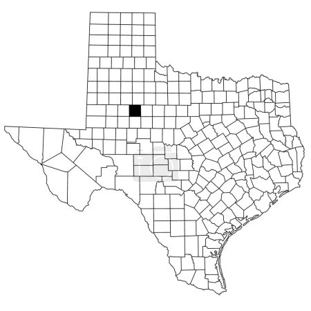 Carte du comté de Scurry dans l'État du Texas sur fond blanc. Carte unique du comté mise en évidence par la couleur noire sur la carte du Texas. États-Unis, États-Unis