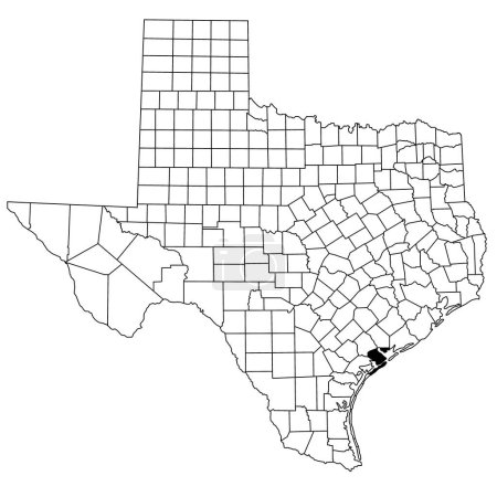 Carte du comté de Calhoun dans l'État du Texas sur fond blanc. Carte unique du comté mise en évidence par la couleur noire sur la carte du Texas. États-Unis, États-Unis