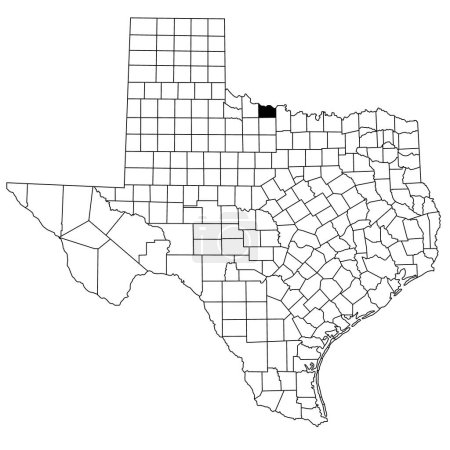 Carte du comté de Wichita dans l'État du Texas sur fond blanc. Carte unique du comté mise en évidence par la couleur noire sur la carte du Texas. États-Unis, États-Unis