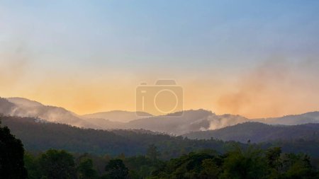 Foto de El desastre de los incendios forestales está quemando bosques en las montañas. - Imagen libre de derechos