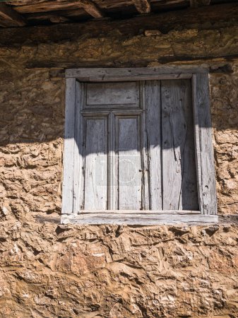 Photo for Grunge and weathered old house window building. ancient european construction for tecture - Royalty Free Image