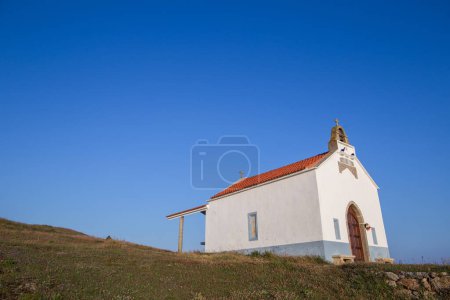 Photo for White church building landmark. Catholic religion architecture hermitage with sky for copy space background - Royalty Free Image
