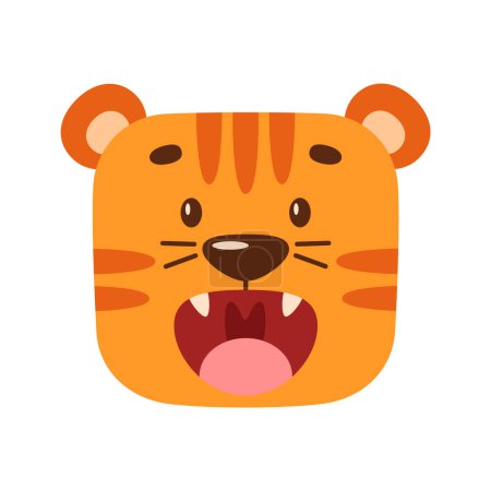 Illustration for A cartoon tiger yawns. Kawaii illustration of wild animal face. Simple clipart for childrens design. - Royalty Free Image