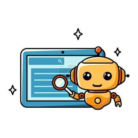 Verwendung von KI zur Informationsgewinnung. Chat Bot Assistent für Online-Anwendungen. Illustration zum Cartoon-Vektor-Konzept.
