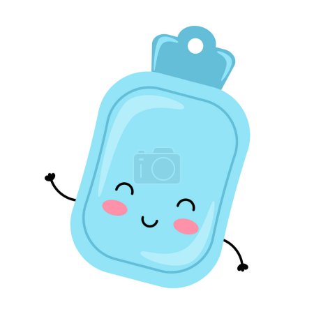 Hot water bottle for menstrual period. Women's intimate health item. Happy kawaii character.