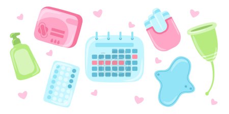 Set verschiedener Intimhygieneartikel für Frauen während der Menstruation