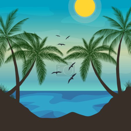 Illustration for Blue summer background with sun - Royalty Free Image