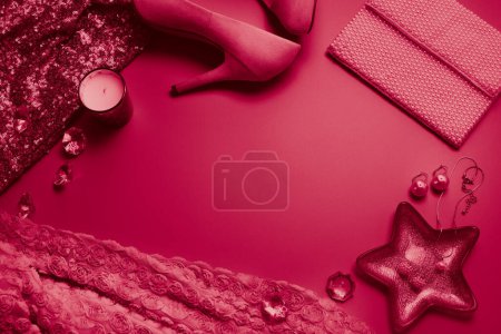 Photo for Viva Magenta - color of the year 2023. Trendy color sample. Toned background with copy space. Fashion, style - Royalty Free Image