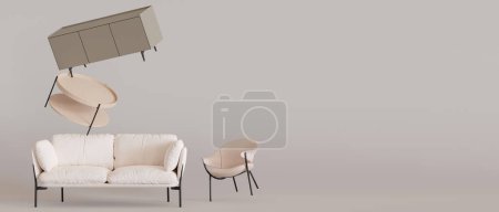 Banner with modern furniture and copy space for te...