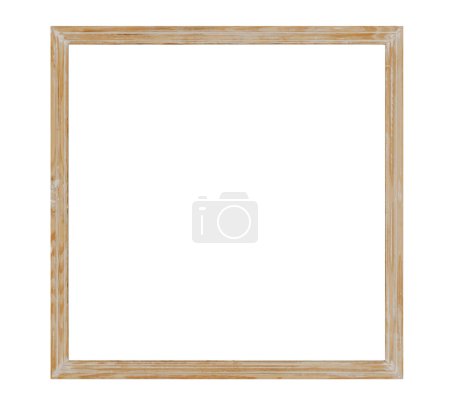 Photo for Square wooden picture frame, isolated on white background. Vintage, boho style frame, cut out. Applicable for your picture, poster, artwork presentation - Royalty Free Image
