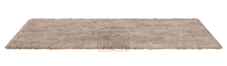 Plush beige rectangular carpet with a detailed soft texture, perfect for modern home interiors, isolated on a white background. Cut out home decor. Front view. 3D render