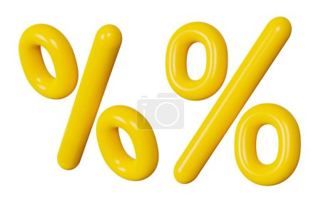 Yellow percent signs isolated on white background. 3D discount symbols set. Sale promotion, special offer, good price, deal, shopping. Cut out elements, group. Sale off promotion. Percentage. 3D