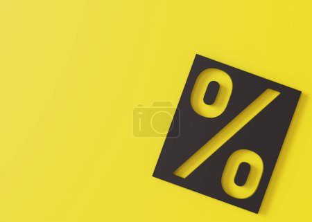 Bold percentage sign on a striking yellow background, ideal for advertising sales, promotions, Black Friday deals, and discounts in eye-catching marketing materials. Empty space for text. 3D