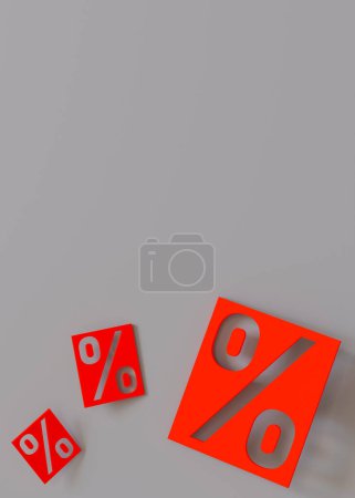 Foto de Los signos de porcentaje rojo en un fondo gris suave, perfecto para las campañas de venta, promociones de descuento y anuncios financieros, llamando la atención sobre el ahorro de costos y ofertas especiales. Copiar espacio. 3D - Imagen libre de derechos