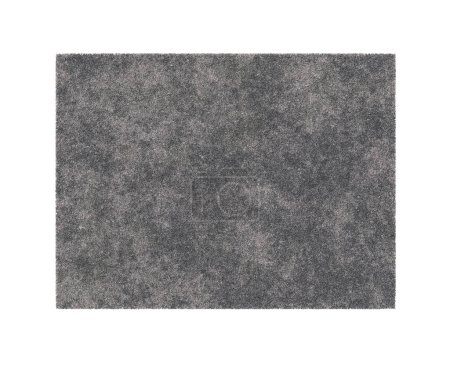 Modern, gray rectangular carpet, top view. Rug isolated on white background. Cut out home decor. Contemporary, loft style. Flat lay, floor plan. 3D rendering