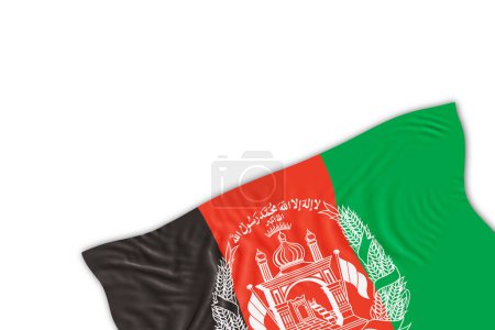 Realistische Afghanistan-Flagge mit Falten, isoliert auf weißem Hintergrund. Fußzeile, Eckgestaltungselement. Perfekt für patriotische Themen oder nationale Veranstaltungen. Leer, Kopierraum. 3D-Renderer