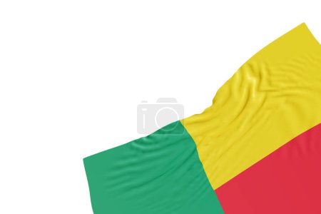 Realistic flag of Benin with folds, isolated on white background. Footer, corner design element. Cut out. Perfect for patriotic themes or national event promotions. Empty, copy space. 3D render