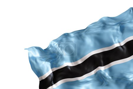 Bandera realista de Botswana con pliegues, aislada sobre fondo blanco. Pie de página, elemento de diseño de esquina. Corta. Perfecto para temas patrióticos o promociones de eventos nacionales. Vacío, espacio de copia. Renderizado 3D