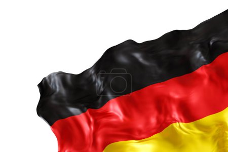 Realistic flag of Germany with folds, isolated on white background. Footer, corner design element. Cut out. Perfect for patriotic themes or national event promotions. Empty, copy space. 3D render