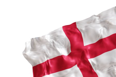 Realistic flag of England with folds, isolated on white background. Footer, corner design element. Cut out. Perfect for patriotic themes or national event promotions. Empty, copy space. 3D render