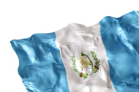 Bandera realista de Guatemala con pliegues, aislada sobre fondo blanco. Pie de página, elemento de diseño de esquina. Corta. Perfecto para temas patrióticos o promociones de eventos nacionales. Vacío, espacio de copia. Renderizado 3D