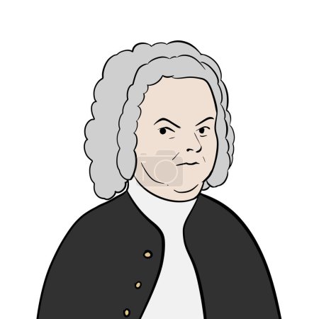 Téléchargez les photos : Johann Sebastian Bach Illustration Dessin animé Stylisé Simple - en image libre de droit