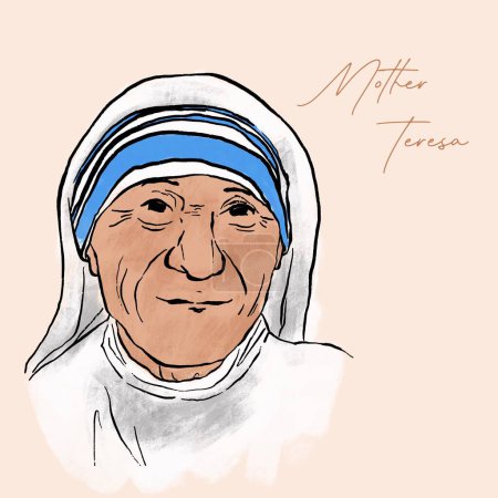 Téléchargez les photos : Illustration vectorielle dessinée à la main d'une figure du monde Mère Teresa - en image libre de droit
