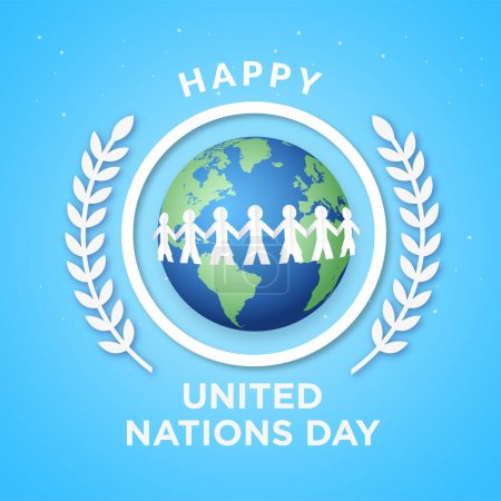 Illustration for Illustration of background for United Nations Day with globe and people silhouettes - Royalty Free Image