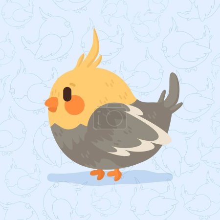 Illustration for Cockatiel children illustration. Vector illustration of a cute cartoon baby bird on a blue background. - Royalty Free Image