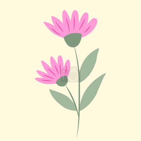 Ilustración de Ilustración vectorial de flores rosadas aisladas en fondo amarillo pastel - Imagen libre de derechos