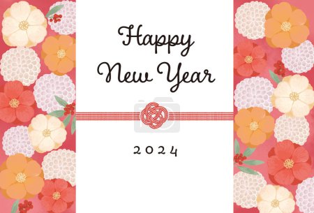 Foto de Year of the Dragon 2024 Simple and Cute Japanese Flower Pattern New Year's Card Illustration - Imagen libre de derechos