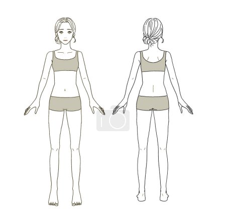 Illustration for Beauty Illustration of a young woman in front and back view - Royalty Free Image