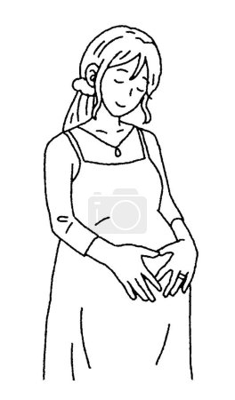 Illustration for Simple touch Illustration of a pregnant woman holding her hand on her belly - Royalty Free Image
